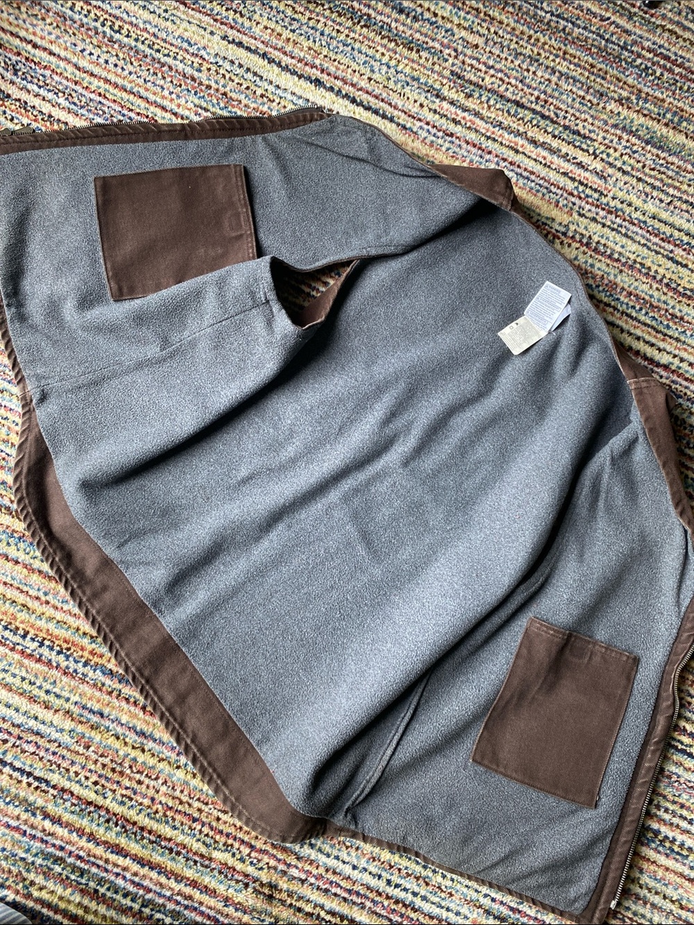 Vintage Carhartt Brown Workwear Sandstone Duck Vest with Fleece Gray Lining - Picture 7 of 7